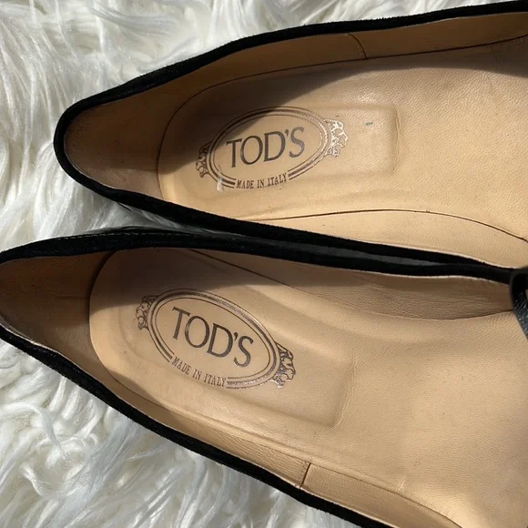 Tod’s Black Patent Leather/Suede Fringe Loafer Pumps Heels - Picture 3 of 16